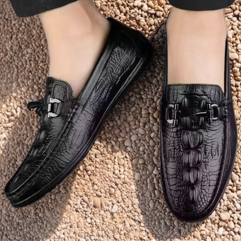 【清潔感】型押し本革 通気孔付き ビット金具スリッポン - 蒸れない レザー 紳士靴