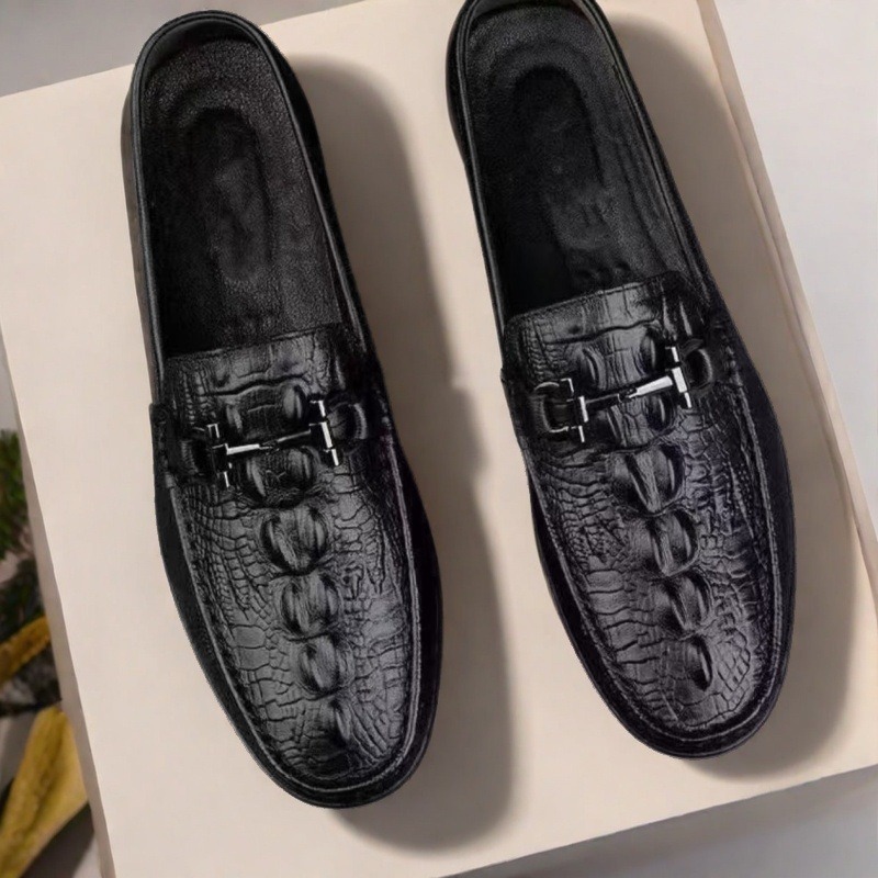 【清潔感】型押し本革 通気孔付き ビット金具スリッポン - 蒸れない レザー 紳士靴