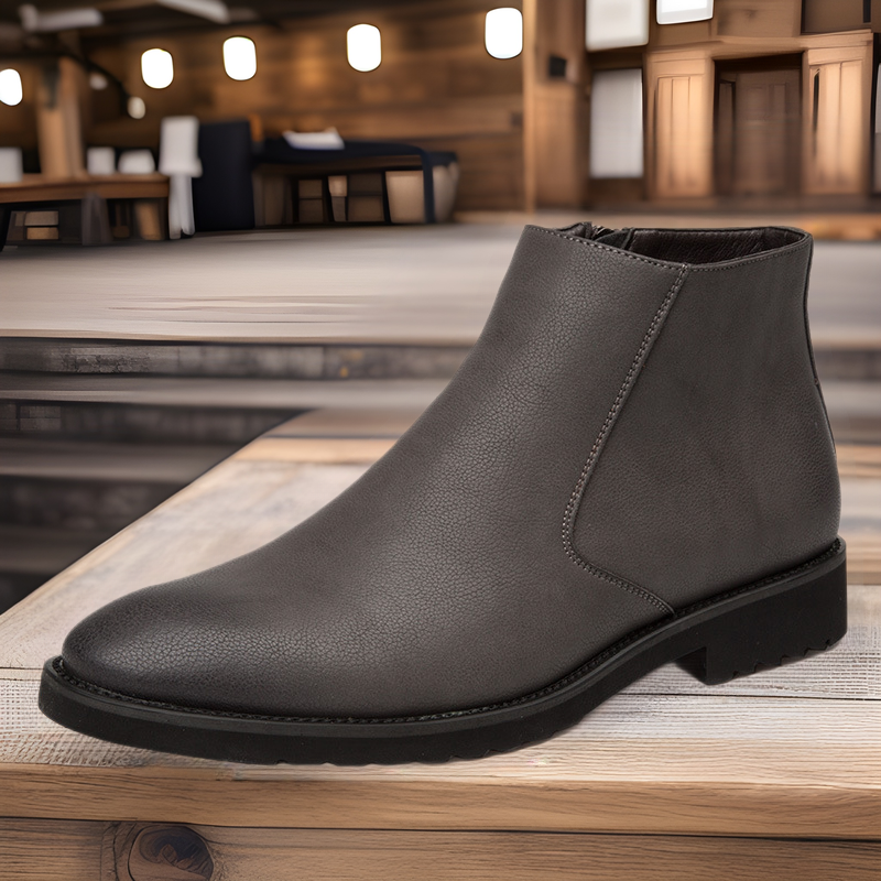 ビジネスシューズ 本革仕様サイドジッパー付きショート丈ブーツ