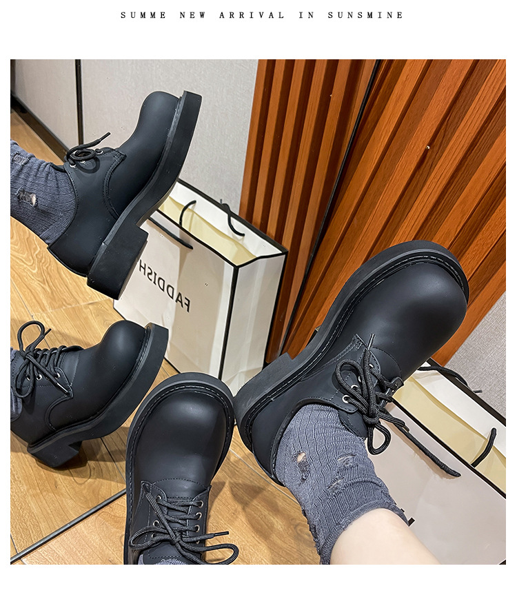 黒靴 男女兼用厚底革靴 無地合成皮革シューズ