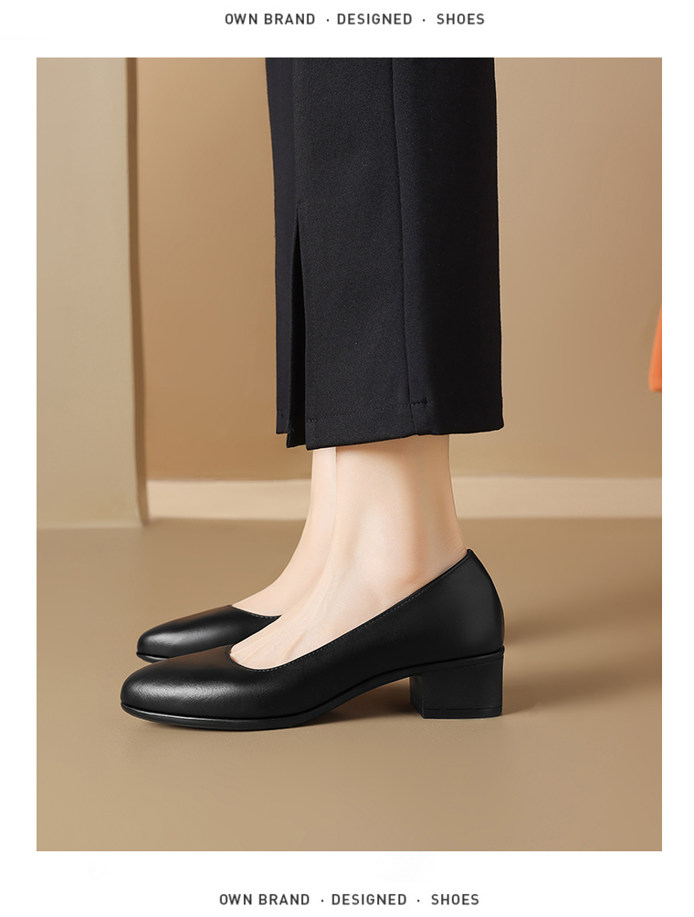 黒靴 上品フォーマルローヒールパンプス