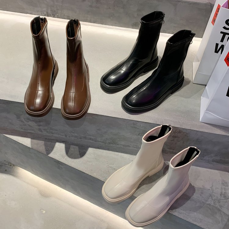 黒靴 革靴 厚底ショートブーツ レディース 疲れにくい着脱簡単