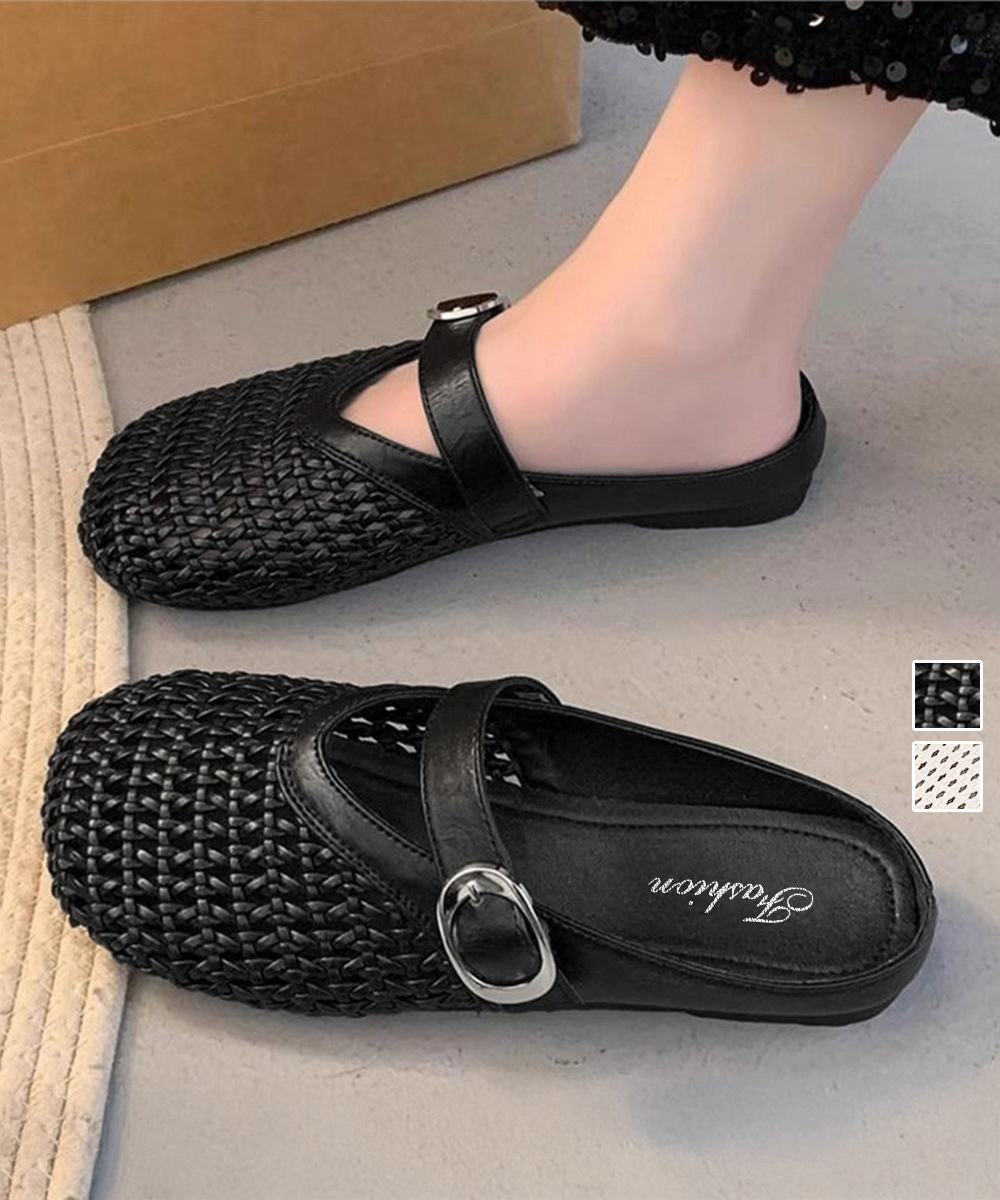黒靴 編み込み網目丸先ぺたんこ黒履きやすい歩きやすい靴