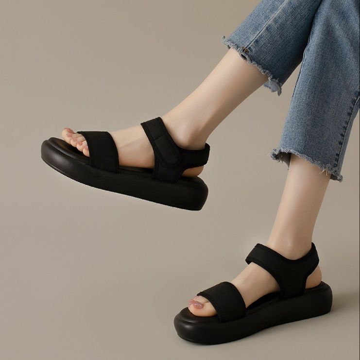 黒靴 やわらかクッション厚底サンダル