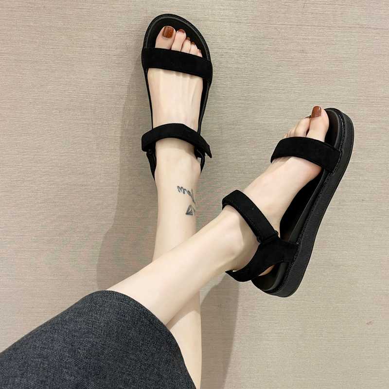 黒靴 シンプル二本ベルトサンダル