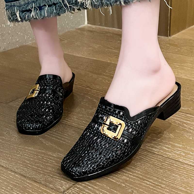 黒靴 メッシュデザイン スリッパ風サンダル
