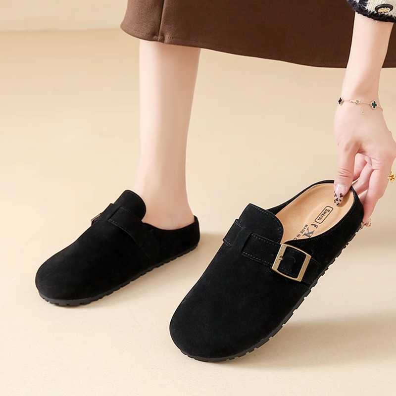 黒靴 スエード調 ベルト飾り スリッポン