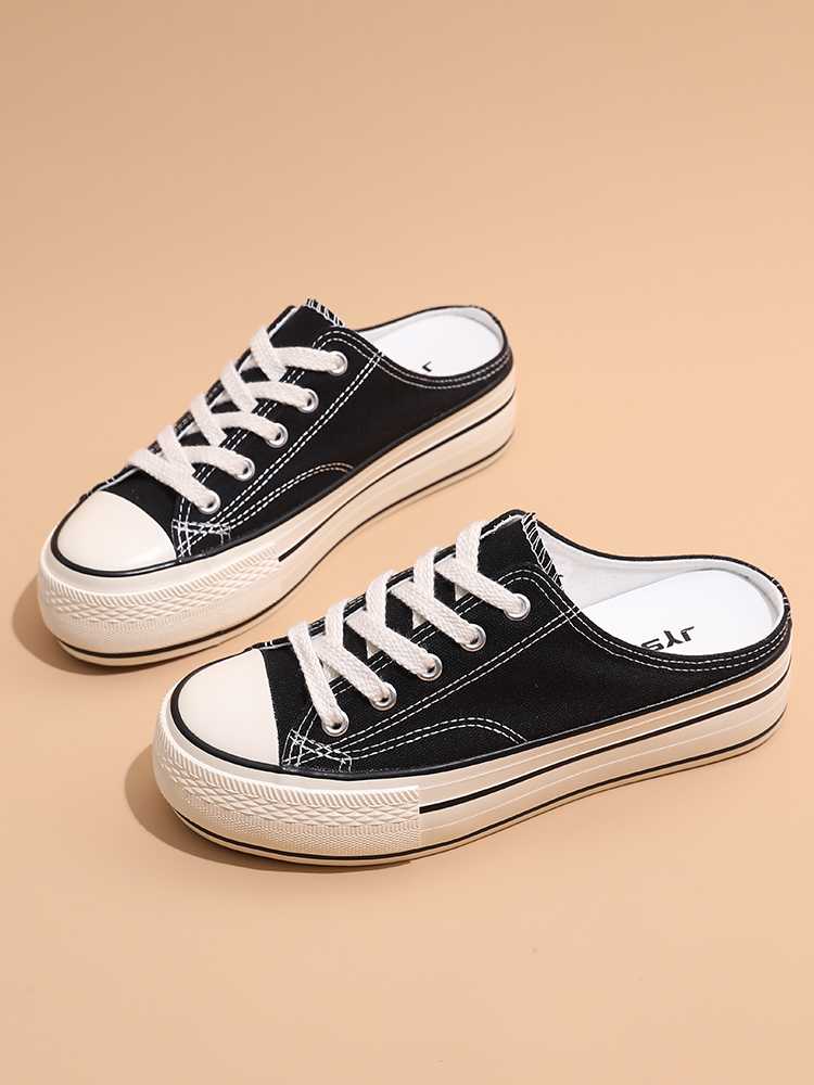 黒靴 黒靴 かかとなしキャンバススニーカー