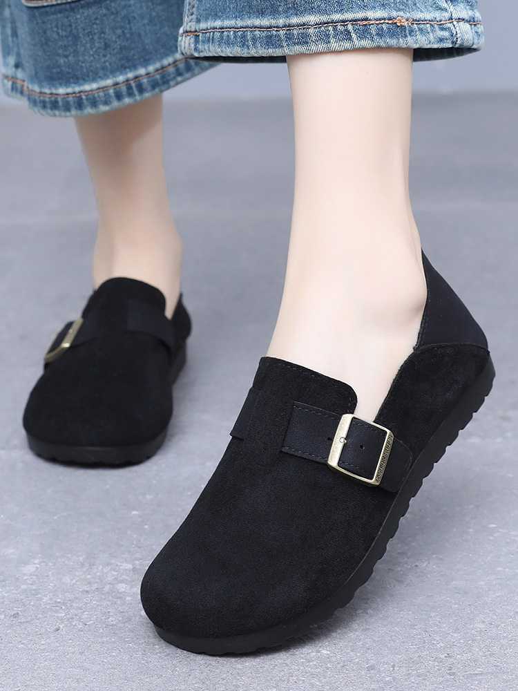 黒靴 黒靴 飾り金具付き快適歩行スリッポン