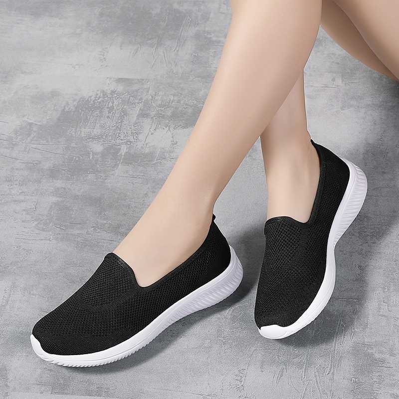 黒靴 メッシュ編み快適スリッポン