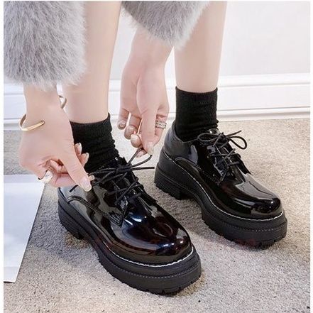 学生向け革靴レディース黒靴厚底ローファー