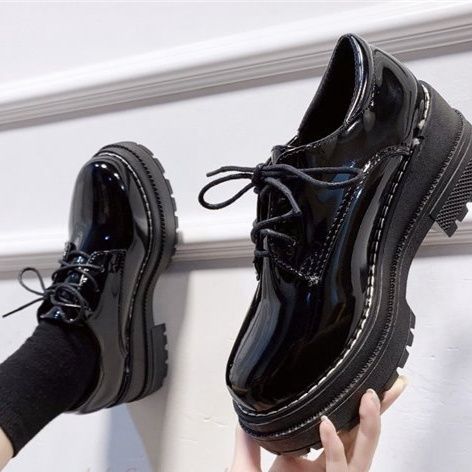 学生向け革靴レディース黒靴厚底ローファー