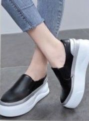 黒靴 レディース厚底スリッポンスニーカー黒カジュアル靴