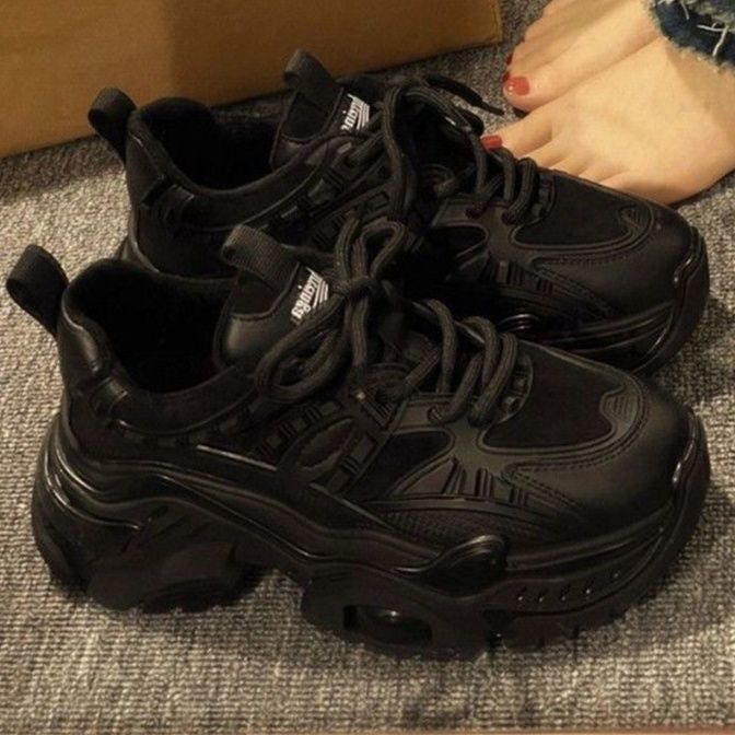 黒靴 厚底ダッドスニーカー立体構造デザインシューズ