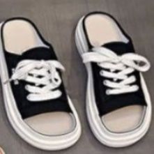 黒靴 厚底かかとなしスリッポンサンダル