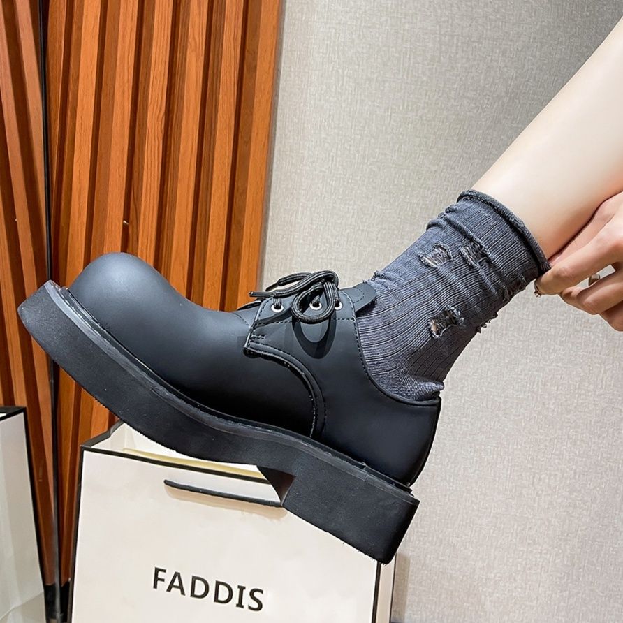 黒靴 男女兼用厚底革靴 無地合成皮革シューズ