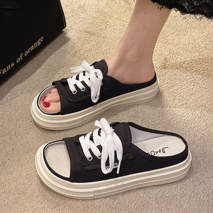 黒靴 厚底かかとなしスリッポンサンダル