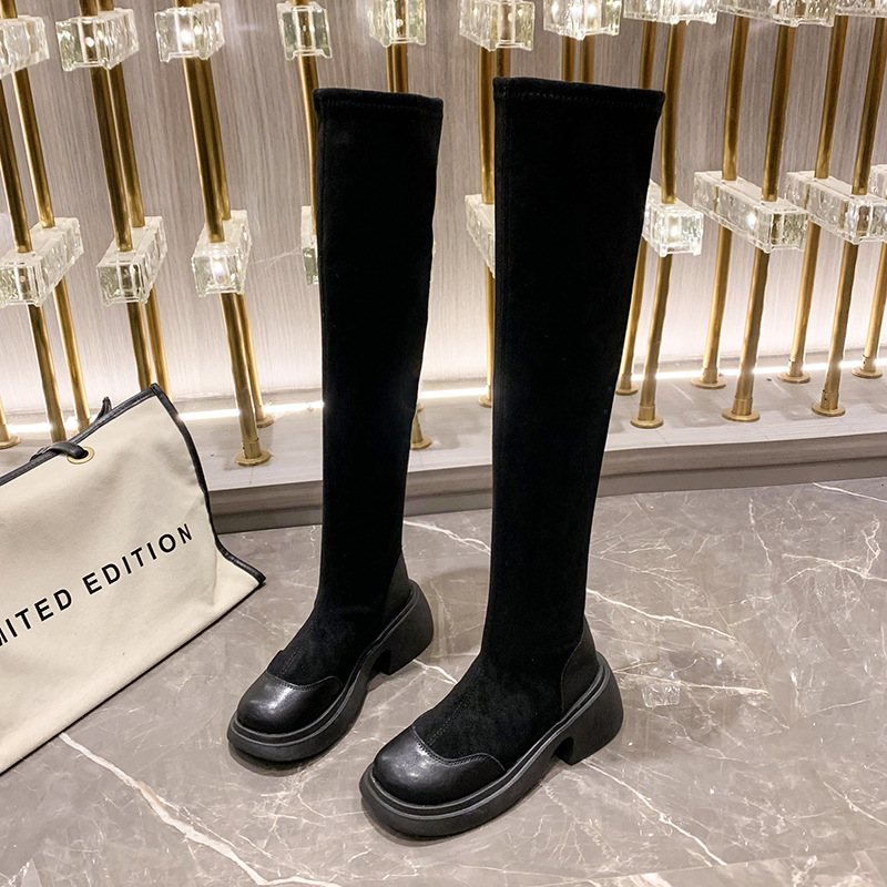 黒靴 レディース 厚底ロングブーツ 黒 裏起毛 秋冬 美脚