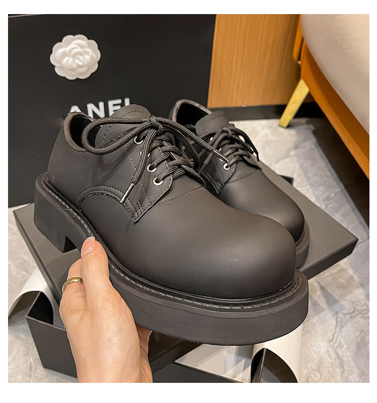 黒靴 男女兼用厚底革靴 無地合成皮革シューズ