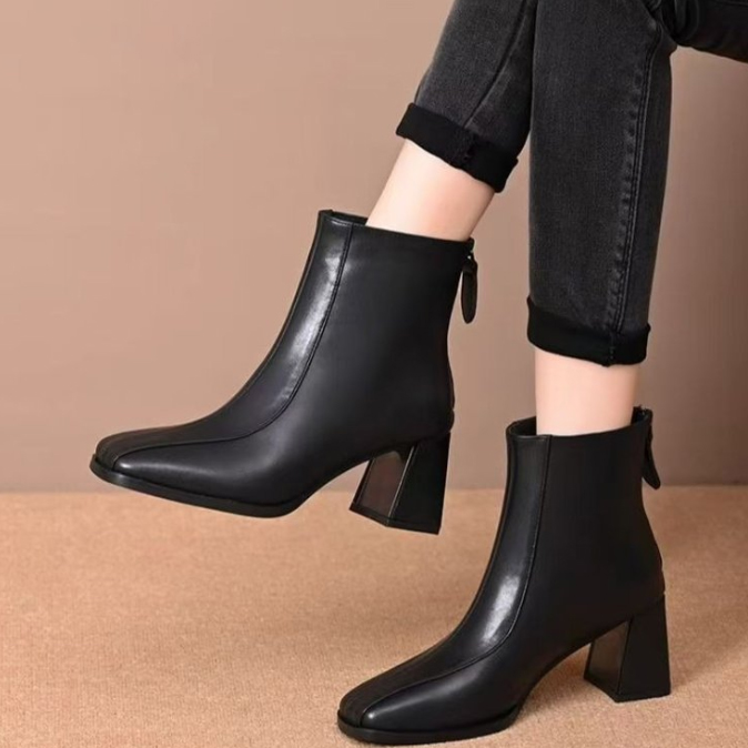 黒靴 レディース 秋冬 ショートブーツ