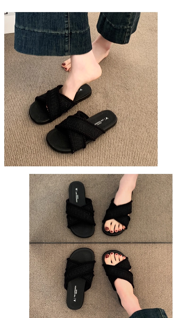 黒靴 クロスニットフラットサンダル