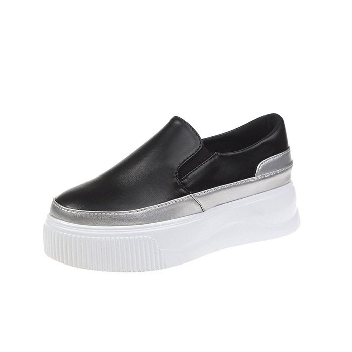 黒靴 レディース厚底スリッポンスニーカー黒カジュアル靴