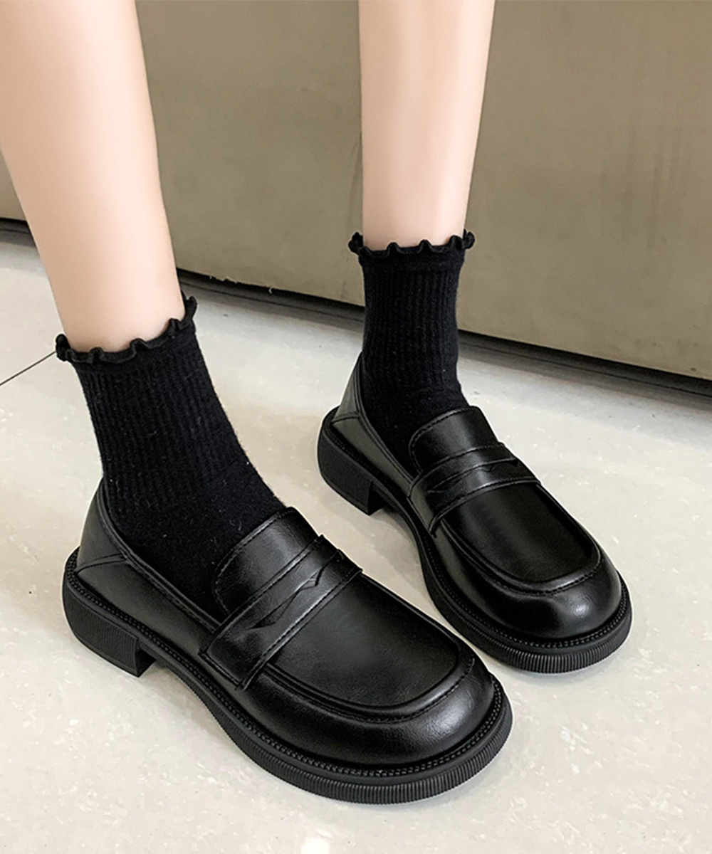 黒靴 クラシック革靴 レディース ローヒールローファー