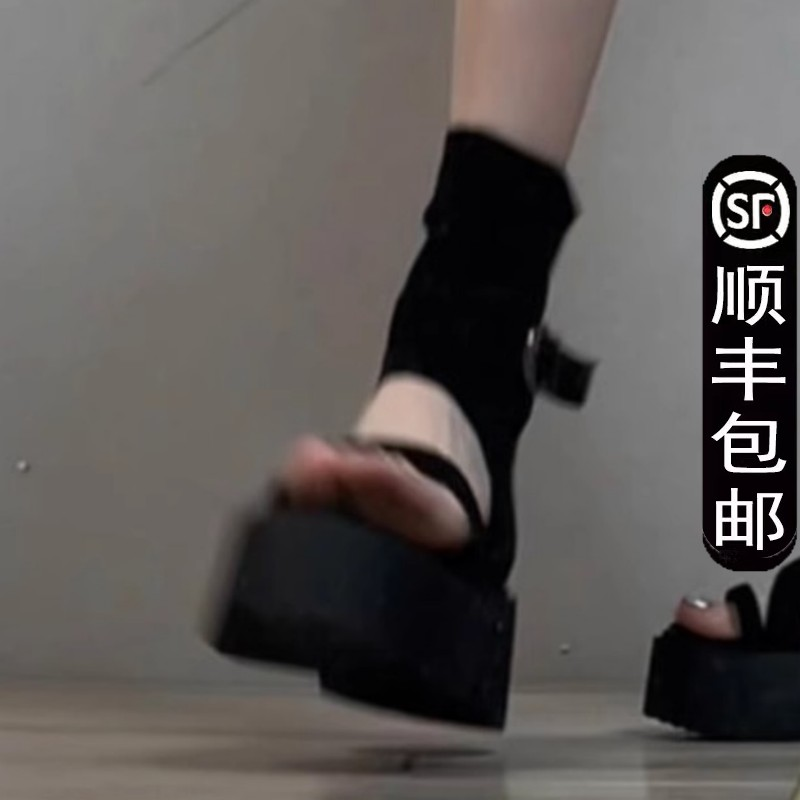 黒靴 黒靴 足首包みハイヒールサンダル