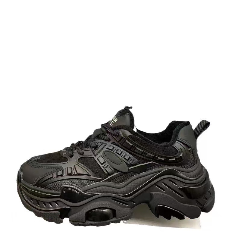 黒靴 厚底ダッドスニーカー立体構造デザインシューズ