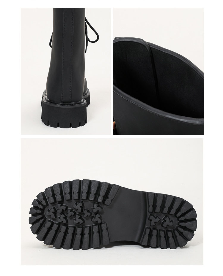 黒靴 男女兼用黒革靴 厚底編み上げワークブーツ