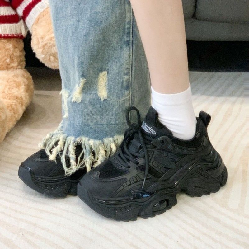 黒靴 厚底ダッドスニーカー立体構造デザインシューズ