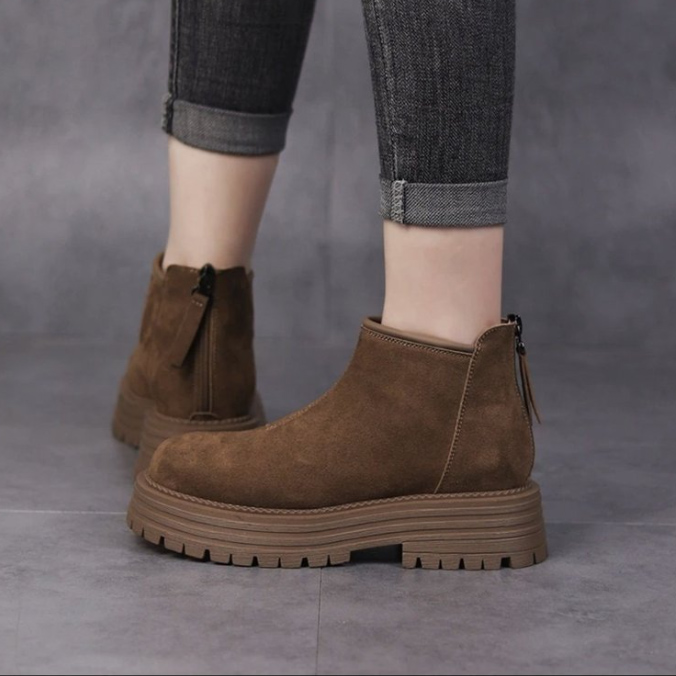 黒靴 2025新作 レディース 黒 厚底ショートブーツ 裏起毛 スエード調