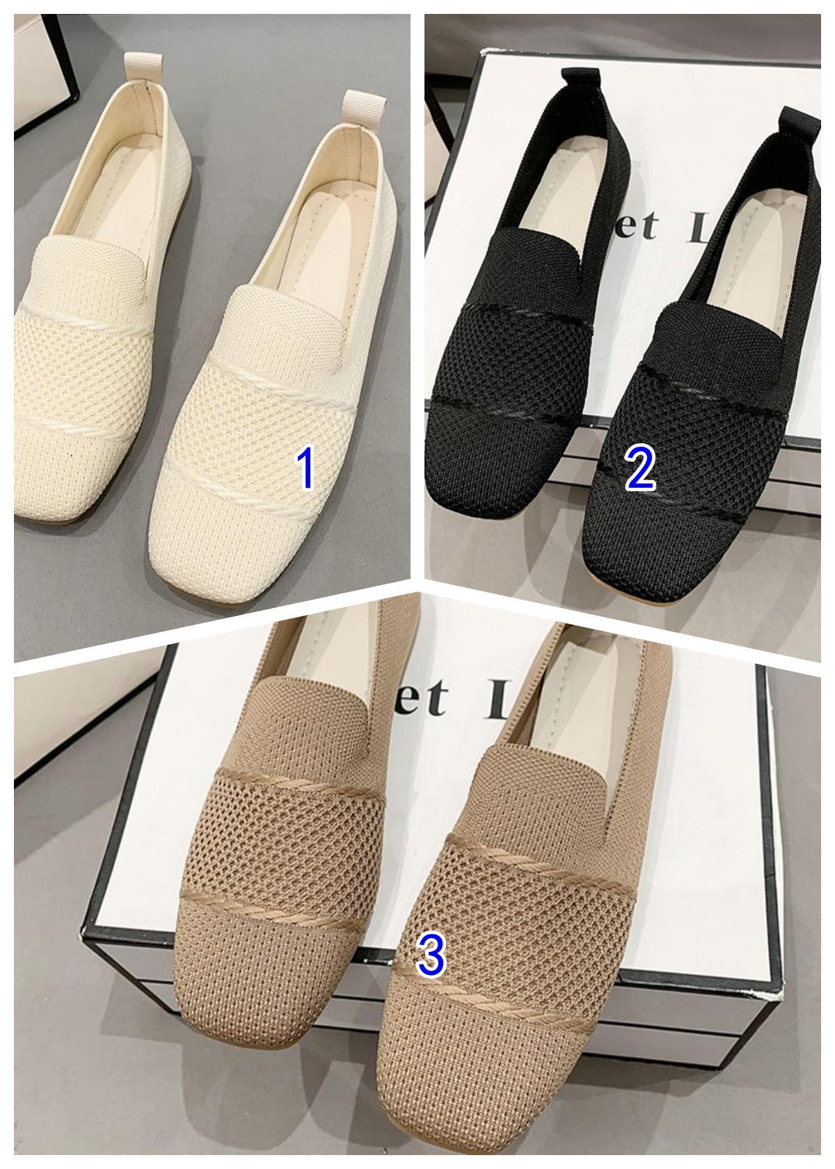 黒靴 春夏新作ニット編みスニーカー女性用韓国風カジュアル靴