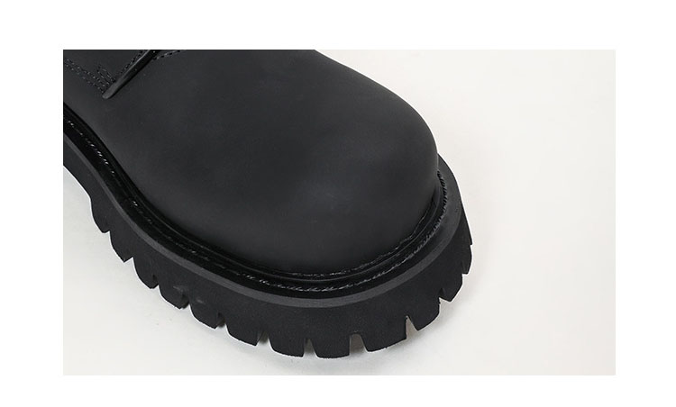 黒靴 男女兼用黒革靴 厚底編み上げワークブーツ