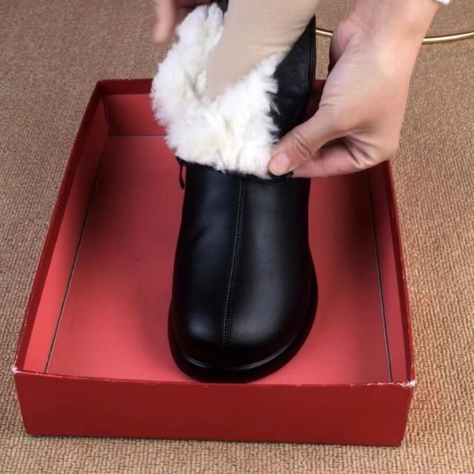 黒靴 レディース裏起毛ブーツ秋冬新作ミドルヒール防寒靴
