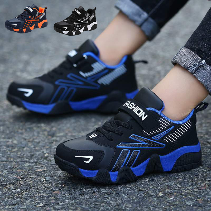 黒靴 黒基調青差し色スニーカー運動靴軽量通気性