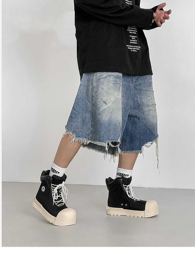 黒靴 男女兼用 黒スニーカー ハイカット ストリート系 厚底ブーツ