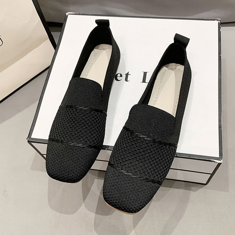 黒靴 春夏新作ニット編みスニーカー女性用韓国風カジュアル靴