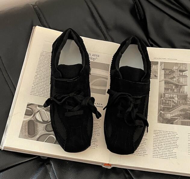 黒靴 レディース 秋冬 フラットシューズ 紐タイプ 軽量