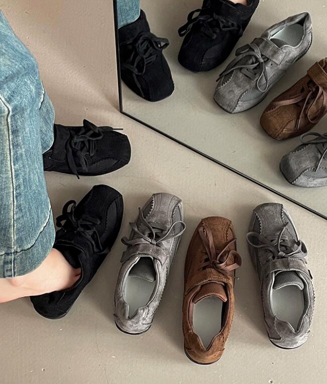 黒靴 レディース 秋冬 フラットシューズ 紐タイプ 軽量