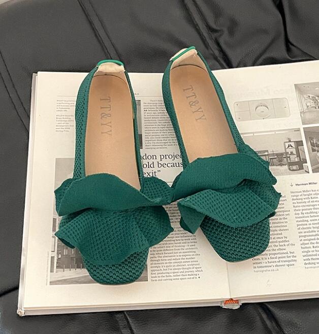 黒靴 秋冬 レディース 履きやすいリボンフラットパンプス