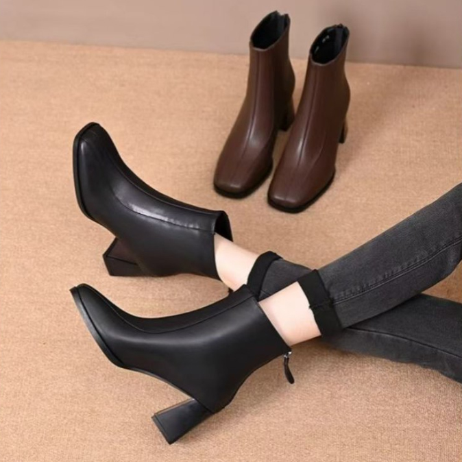 黒靴 レディース 秋冬 ショートブーツ