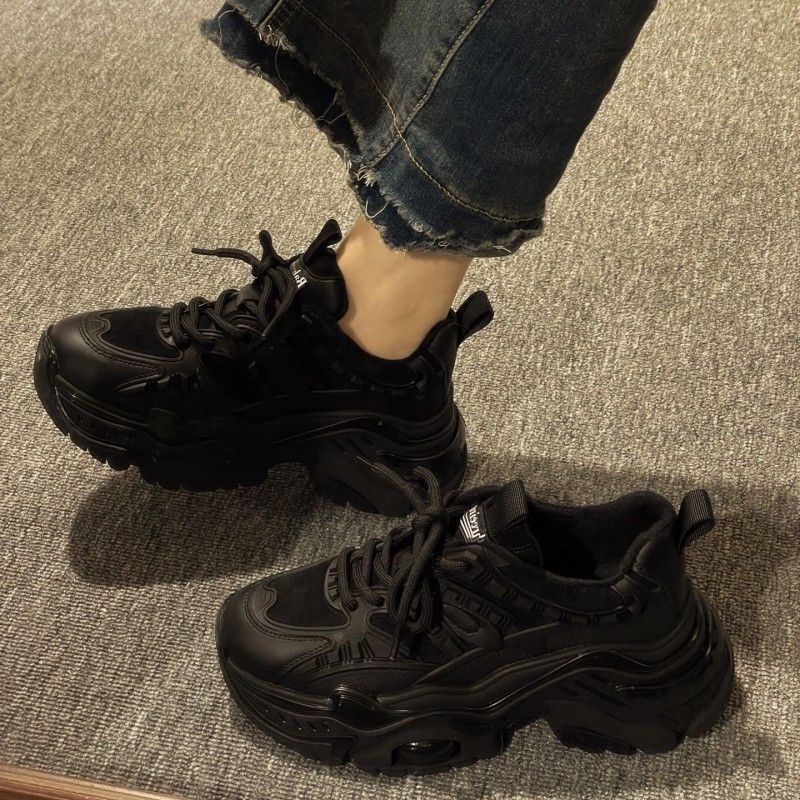 黒靴 厚底ダッドスニーカー立体構造デザインシューズ