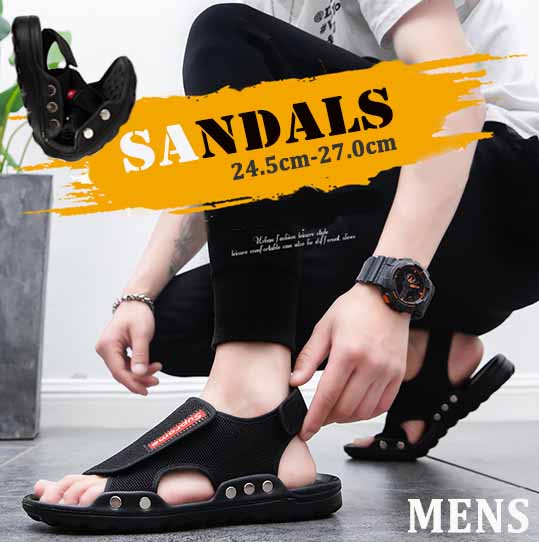 黒靴 黒色軽量サンダル 男性用 通気性抜群 滑り止め付き アウトドア対応