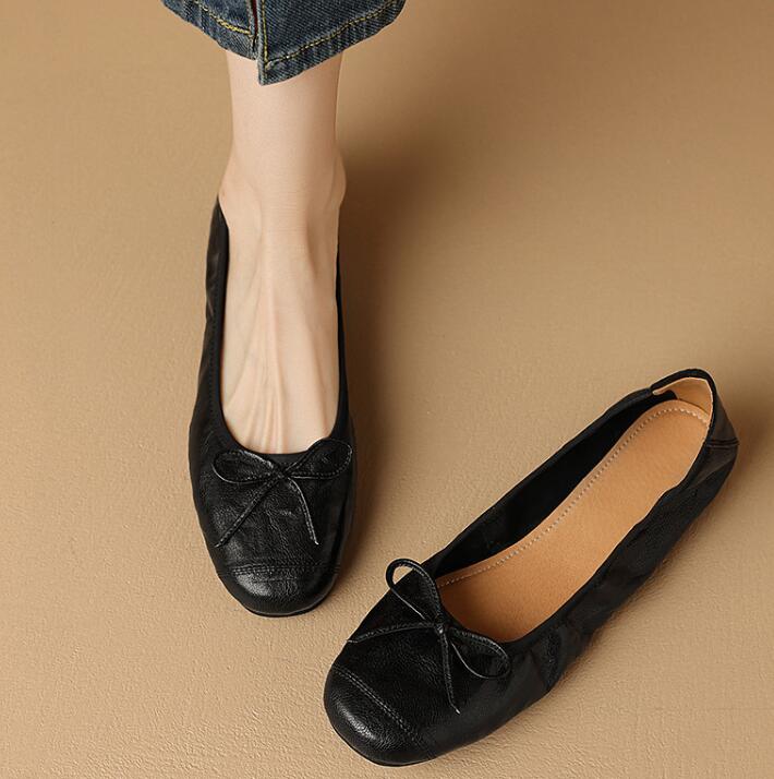 新品柔らかい革靴パンプス快適歩行黒靴