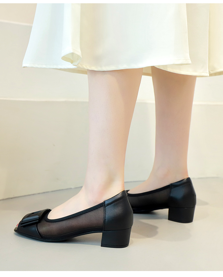 黒靴 メッシュリボンオープントゥサンダル