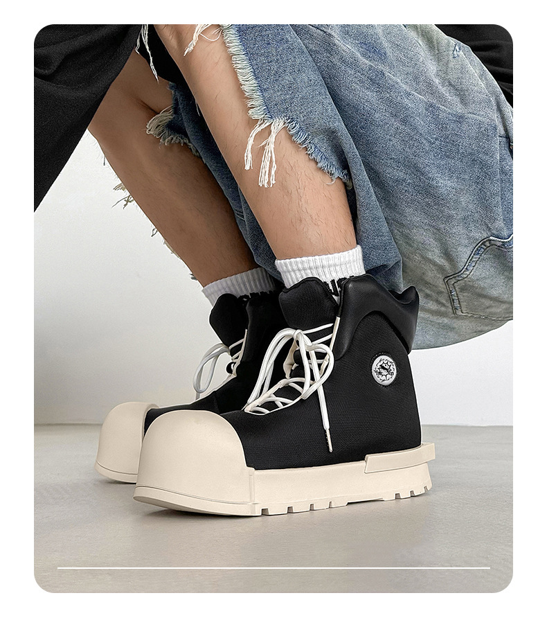 黒靴 男女兼用 黒スニーカー ハイカット ストリート系 厚底ブーツ