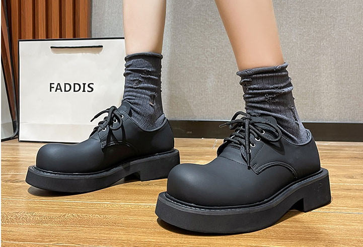 黒靴 男女兼用厚底革靴 無地合成皮革シューズ