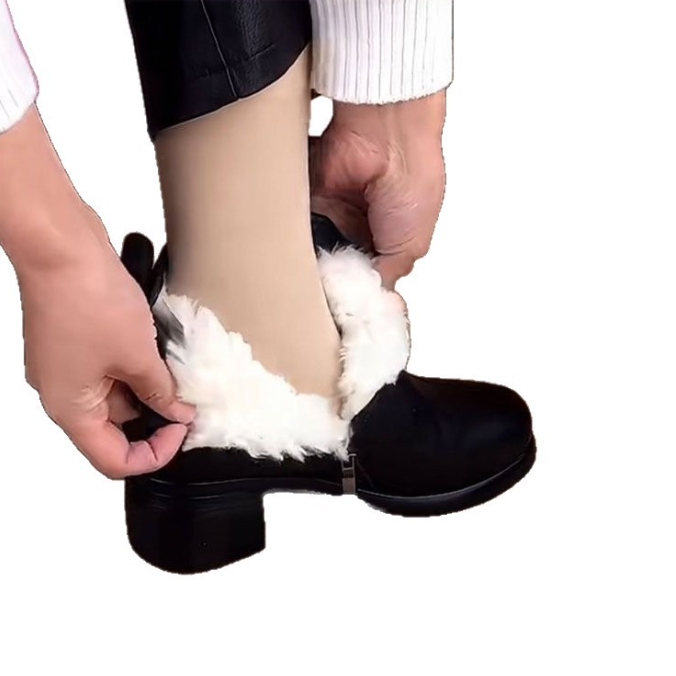 黒靴 レディース裏起毛ブーツ秋冬新作ミドルヒール防寒靴