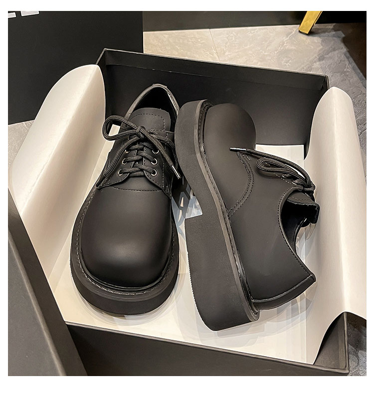 黒靴 男女兼用厚底革靴 無地合成皮革シューズ